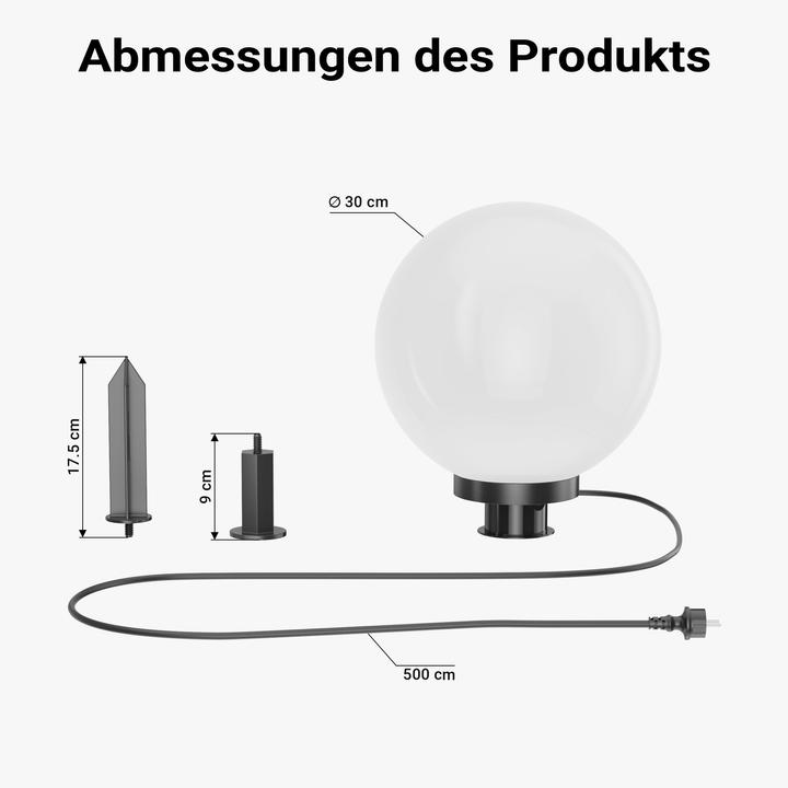 Produktbild Wiltec Kugelleuchte Ø30cm mit Erdspiess Gartenleuchte Kugellampe Aussenleuchte (E27, IP44)