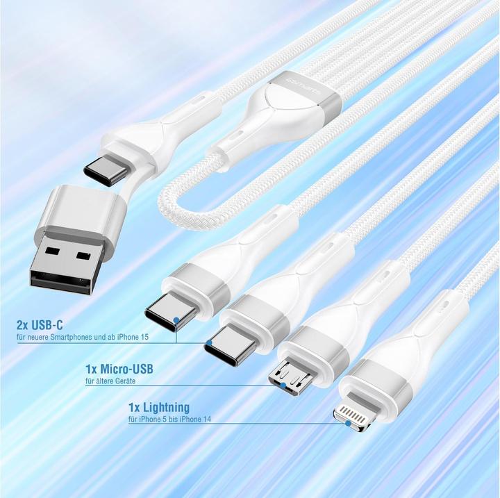 Productafbeelding 4smarts Multi oplaadkabel 4in2 (1.20 m, USB 2.0)