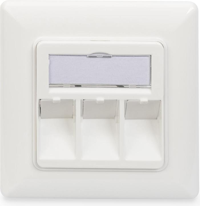 Produktbild Digitus Frontplatte für Keystone Jacks 3x RJ45 Staubschutz 80/80 + Zentralplatte reinweiss seperater Mass..