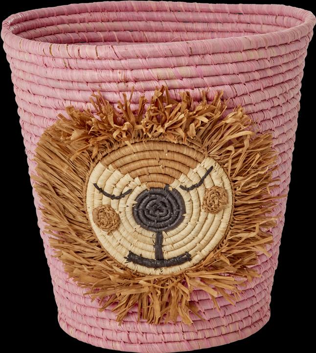 Actual product image Rice - Round Raffia Basket with Lion Head - Pink
