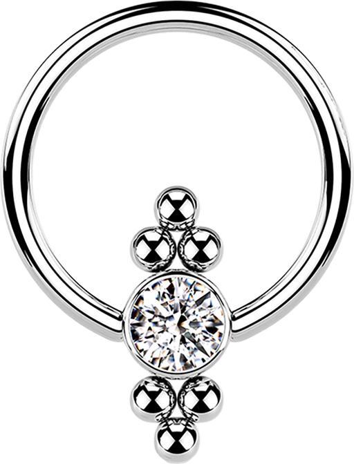 Immagine prodotto Star Piercing Anello di chiusura a sfera Disco d'argento con cristallo e palline (Acciaio chirurgico 316L, senza ottone)