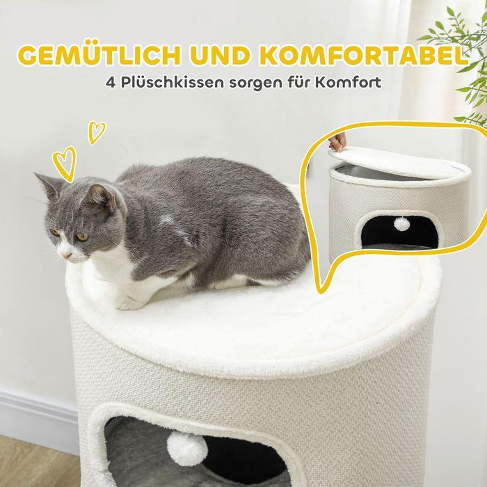 Actual product image Swisshandel24 Kratztonne, 100 cm hoch Katzentonne mit 3 Höhle, Kratzbaum für Katze bis 6 kg (100 cm, Coffee brown+cream white)