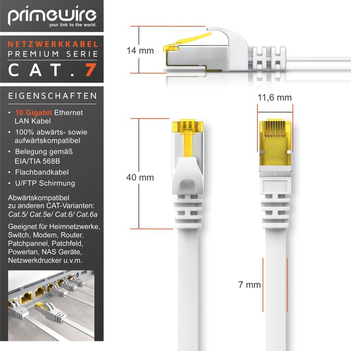 Produktbild Primewire CAT.7 Netzwerkkabel flach - Ethernet Gigabit Lan Kabel RJ45 - Patchkabel - komp. CAT.5 CAT.6 CAT.8 (U/FTP, CAT7, 0.50 m)