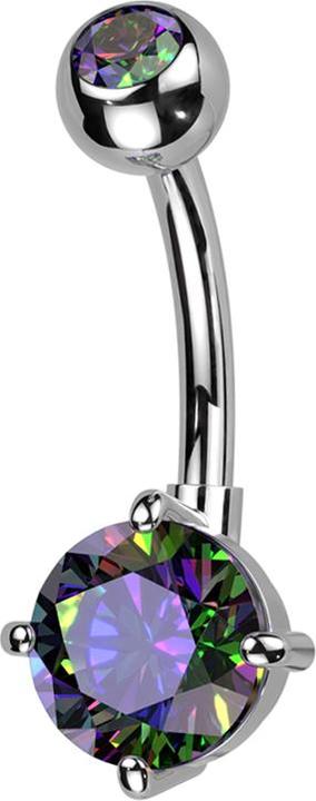 Hollywood Body Jewelry Banane silber mit Kugel silber Kristall dunkel multicolor und grossem runden Kristall dunkel multico (Messing, Titan G23)