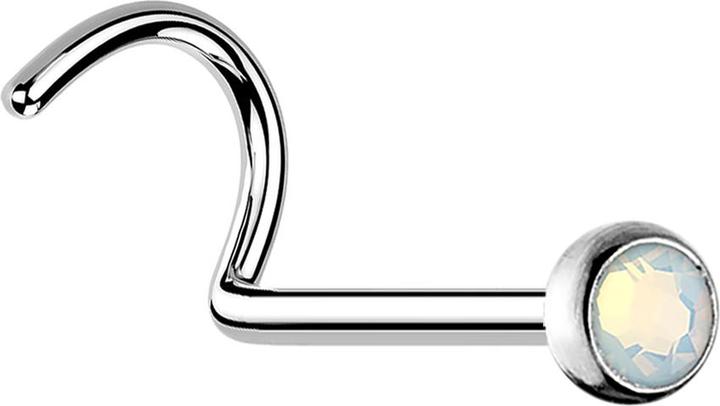 Star Piercing Nasenstecker gebogen silber mit Opal weiss (Chirurgenstahl 316L, ohne Messing)