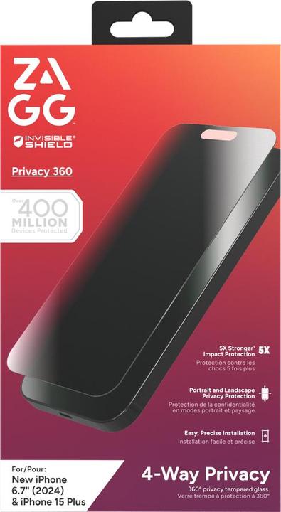 Immagine prodotto Zagg Glass Elite Privacy 360 (1 Pezzo/i, Apple iPhone 15, Apple iPhone 16)