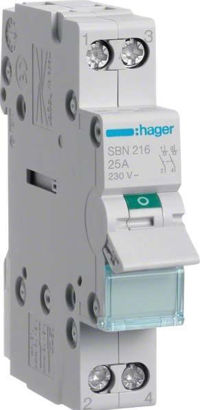 Image du produit Hager SBN216. Courant nominal : 16 A, tension de la bobine (max) : 440 V. Quantité de modules (max) : 1