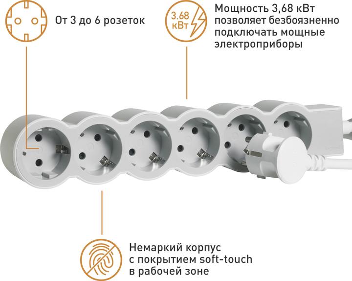 Actual product image Legrand Flat socket strip 6x socket, 1.5 metre cable white-grey 694557 (6 x, CEE 7/7, 1.50 m)