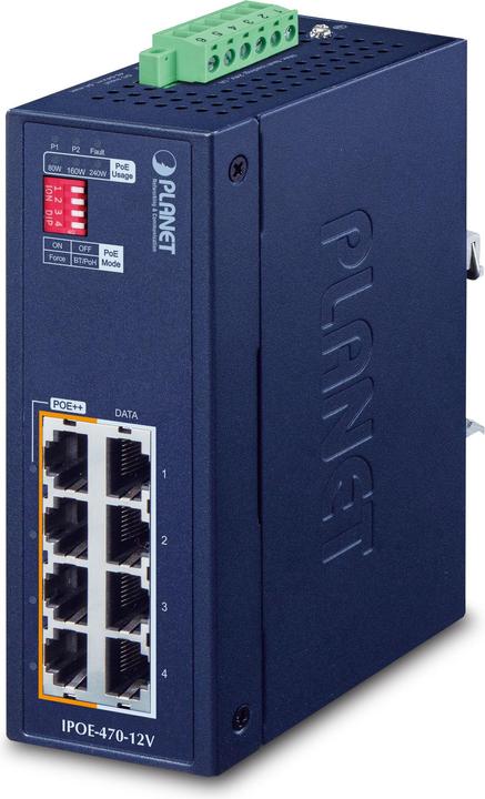 Actual product image Planet Industrial 4-Port GE 802.3bt PoE++ Injector Hub (802.3at (PoE+), 802.3bt (PoE++), 240 W)