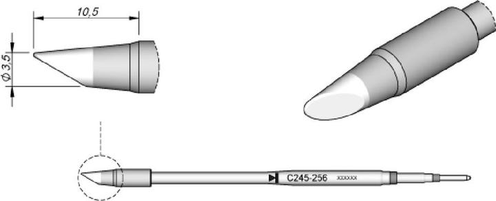 Image du produit JBC Pointe à souder série C245, forme ronde, C245256/Ø 3,5 mm, biseautée, plus longue de 20 mm
