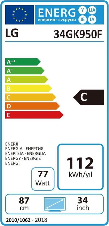 Energy Label LG UltraGear 34GK950F-B (3440 x 1440 pixels, 34")