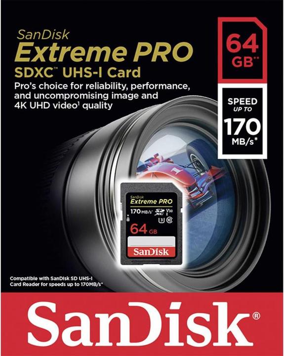 Actual product image SanDisk Extreme Pro SDXC U3 (64 GB, SDXC, U3, UHS-I)