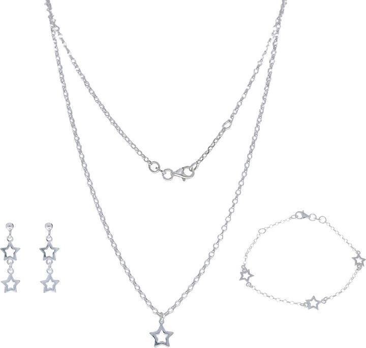 Luxxos Set of 3 Star - Necklace Earrings and Bracelet 925 Sterling Silver (925 Sterling silver)