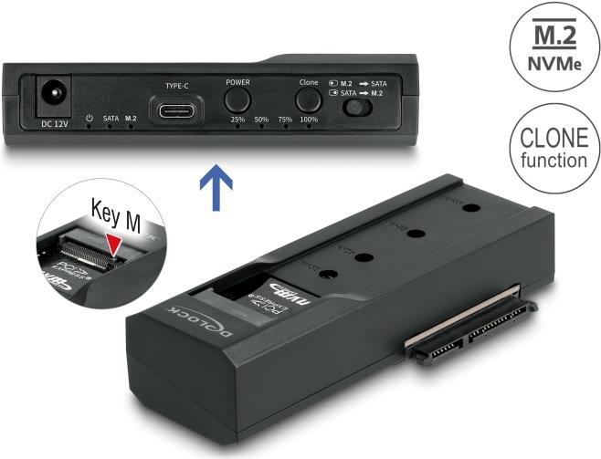 Image du produit Delock Convertisseur USB Type-C pour 1 x SSD M.2 NVMe + 1 x SATA SSD / HDD avec fonction de clonage