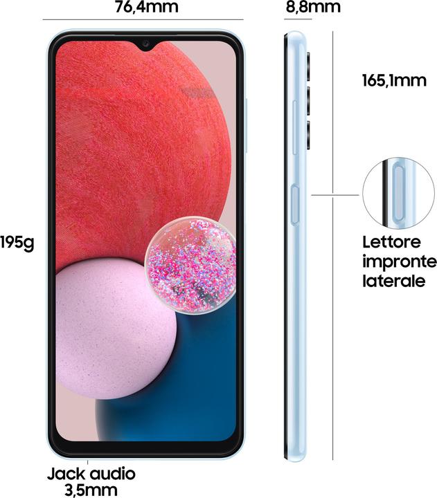 Immagine prodotto Samsung Galaxy A13 (64 GB, Azzurro, 6.60", Doppia SIM, 50 Mpx, 4G)