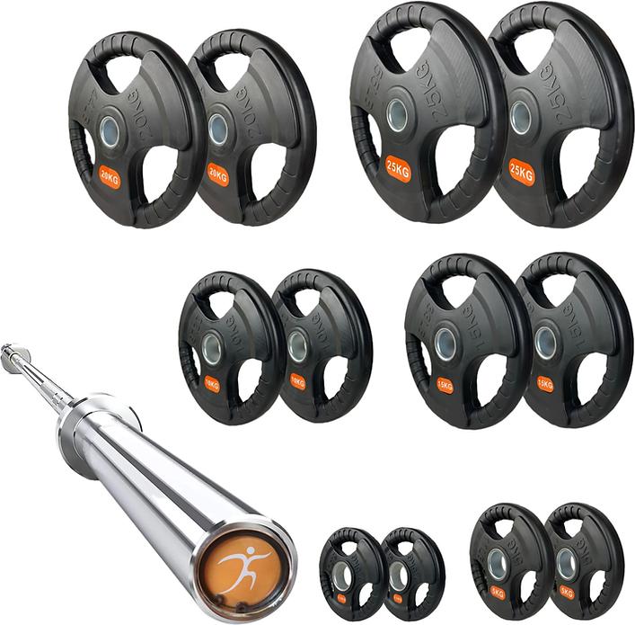 Immagine prodotto FlexAthletix Set di piastre e bilancieri (2 x 10 kg, 2 x 15 kg, 2 x 20 kg, 2 x 25 kg, 2 x 2,5 kg, 2 x 5 kg)