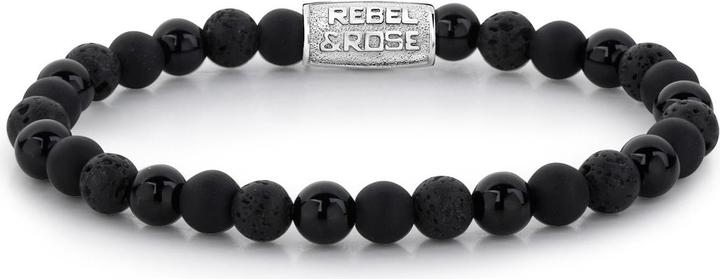 Immagine prodotto Rebel & Rose Bracciale di pietre solo rocce nere (16.50 cm, Acciaio inossidabile)
