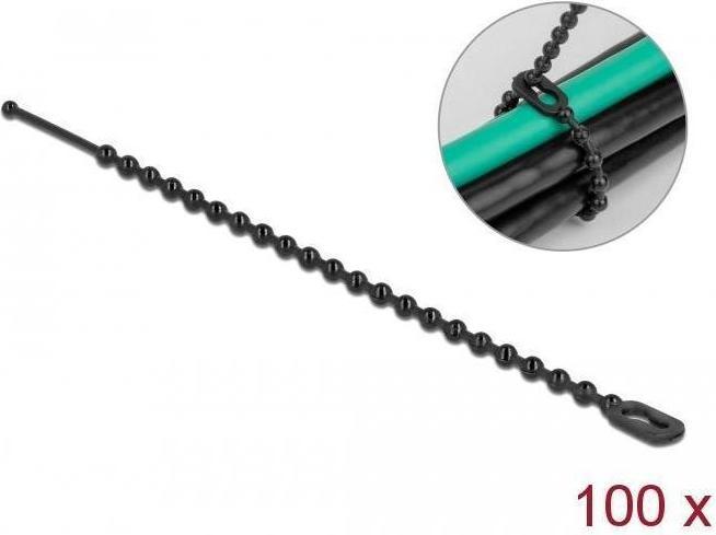 Produktbild Delock Blitzbinder wiederverwendbar L 100 x B 2,4 mm schwarz 100 Stück (Kunststoffkabelbinder, 100 mm, 100 Stk.)