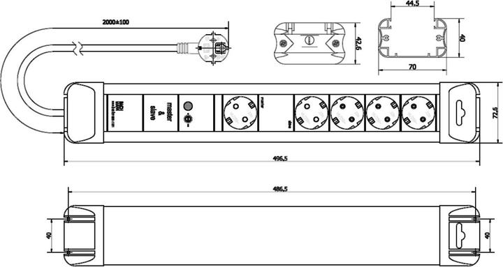 Image du produit Bachmann Prise multiple CONNECTUS 4+1x contact de protection, Master & Slave, plastique, 2 m (4 x, CEE 7/3, 2 m)