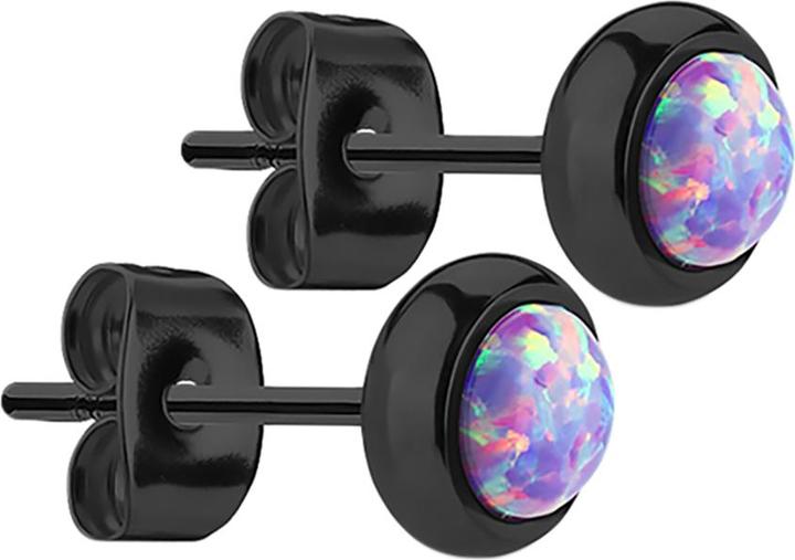 Produktbild Star Piercing Ohrstecker schwarz mit Opal violett (ohne Messing, Chirurgenstahl 316L)