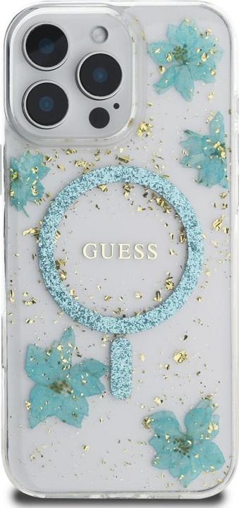 Immagine prodotto Guess Case Resin Flowers Glitter MagSafe for iPhone 16 Pro Max turquoise (Apple iPhone 16 Pro Max)