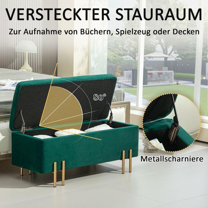 Produktbild Swisshandel24 Gepolsterte Sitzbank mit Stauraum, Metall, Kautschukholz, Schaumstoff Grün (100 cm)