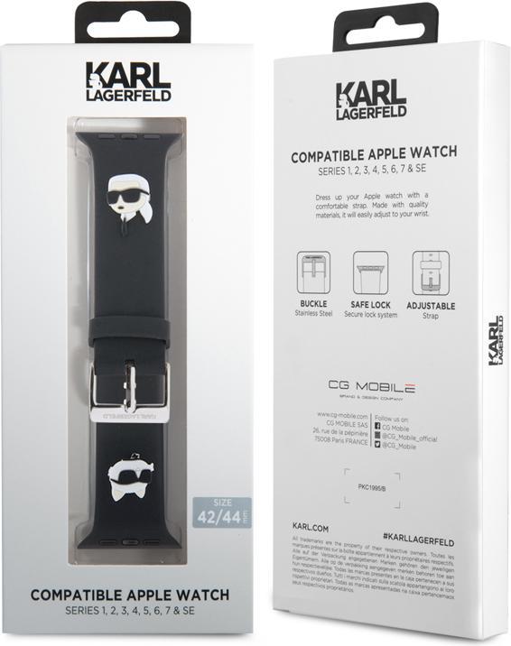 Produktbild Karl Lagerfeld Pasek KLAWLSLKCNK Apple Watch 42/44/45mm czarny/black strap 3D Rubber Karl&Choupette (Silikon)