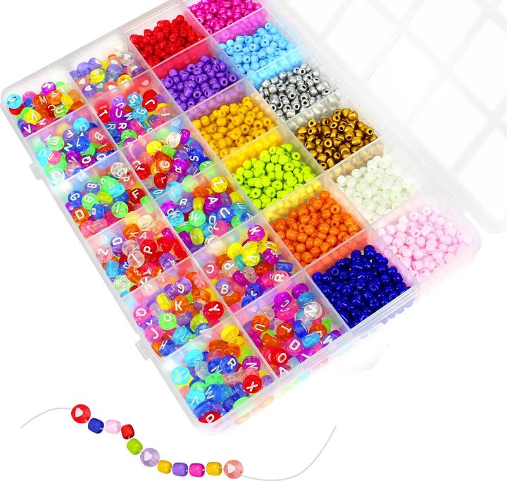 Produktbild Avizar DIY Set, Mini Perlen Mehrfarbig und Buchstaben und Herzen und Nylonfaden