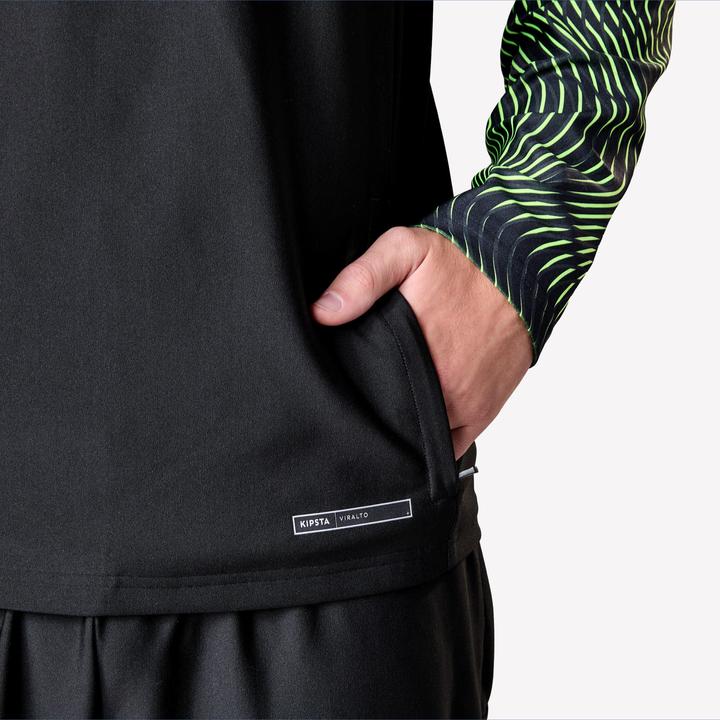 Produktbild Kipsta Damen/Herren Fussball Sweatshirt 1/2 Zip - VIRALTO Wave schwarz/neongelb (XL)
