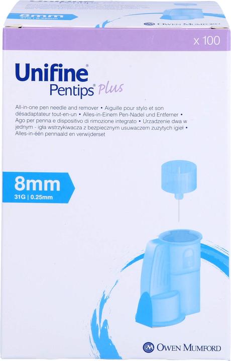 Actual product image Unifine Pentips Plus Needles Insulin Injector 31G 0.25x8mm light blue sterile 100 pcs. (Pen needles + disposable needles)
