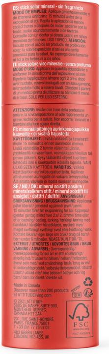 Produktbild Attitude Stick fürs Gesicht LSF 30 parfümfrei (Sonnenstick, Sonnencreme Gesicht, SPF 30, 50 g)