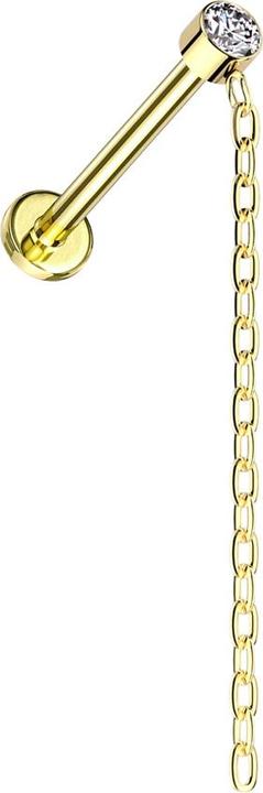 Actual product image Star Piercing Micro Labret inner thread gold-plated cylinder gold-plated crystal silver pendant chain gold-plated (without brass, Titanium G23)