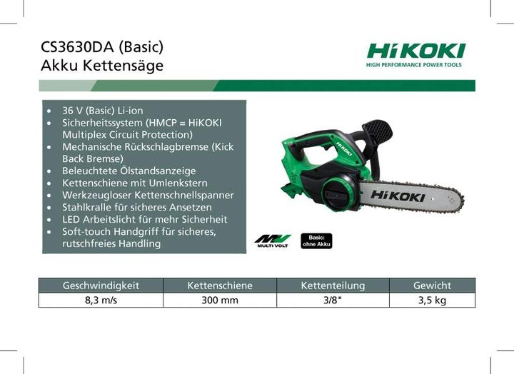 Produktbild Hikoki CS3630DAW4Z (Akku Kettensäge)