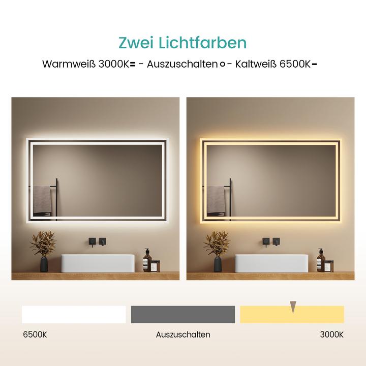 Actual product image Emke Bathroom Mirror With Lighting 100*60cm,Fog-Free, 3000K/6500K,Bouton Switch (100 x 60 x 35 cm)