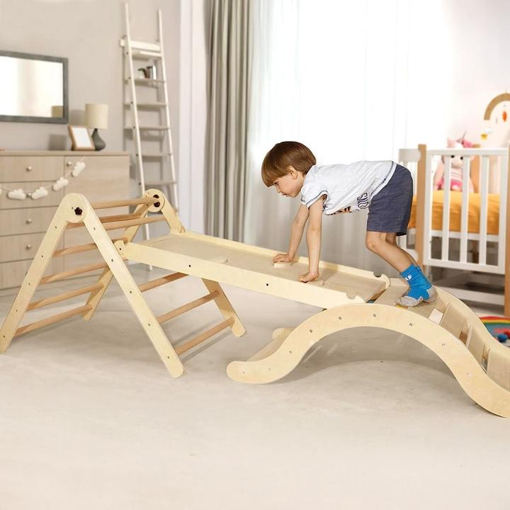 Produktbild Hermex 3-tlg. Holzklettergerüst Indoor-Kletterdreieck Schaukel Kletterbogen