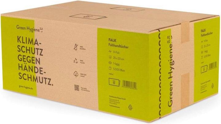 Image du produit Huchtemeier Papier FALK - Essuie-mains pliés en Z, 25x23cm, 5000 feuilles - 100% neutre en CO2 - - (1 x)