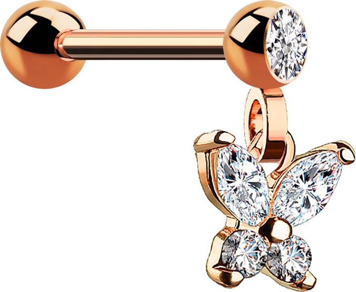 Immagine prodotto Star Piercing Micro Barbell rosegold mit Kugel und Anhänger Schmetterling (Ottone, Acciaio chirurgico 316L)