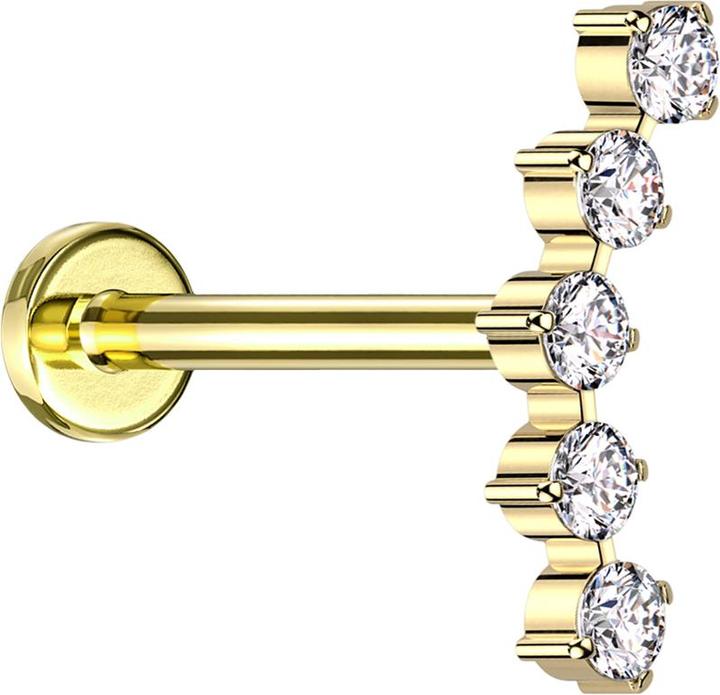 Produktbild Star Piercing Micro Labret Innengewinde vergoldet gebogen vergoldet fünf runde Kristalle silber (ohne Messing, Titan G23)