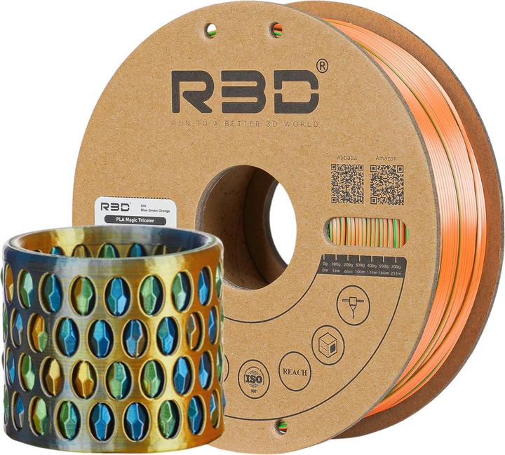 Image du produit R3D eSilk Mystic-PLA Filament Bleu-Vert-Orange 1.75mm 1Kg (PLA, 1.75 mm, 1000 g, Multicolore)