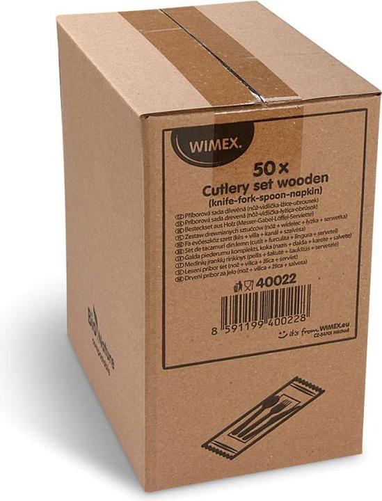 Produktbild Wimex.eu Besteckset aus Holz Messer-Gabel-Löffel+Serviette - 50 Stück (50 x)