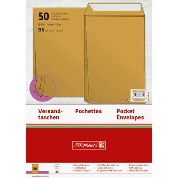 Actual product image Envelopes B5 adhesive 110g/sqm brown PU=50 pcs. (1 x)