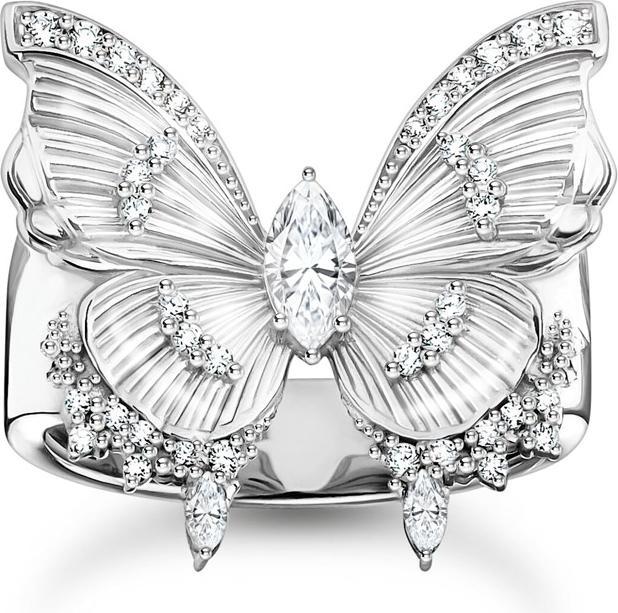 Produktbild Thomas Sabo Cocktailring Schmetterling Butterfly Paradise mit Steinen Silber (60, 925 Silber)