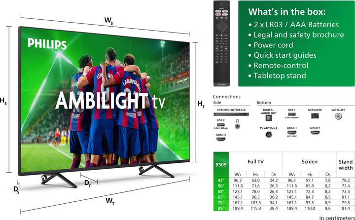 Immagine prodotto Philips 50PUS8309/12 (50", PUS8309, LED, 4K, 2024)