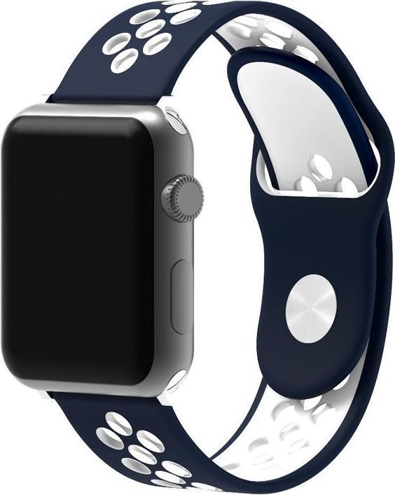 Image du produit Hermex Apple Watch 44mm / 42mm S / M silicone Bracelet Sport Soft BLEU BLANC (42 mm, 44 mm, Silicone, M)