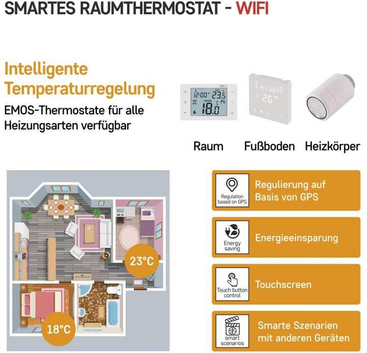 Produktbild Emos GoSmart Raumthermostat P56201 mit WiFi, programmierbar, verkabelt