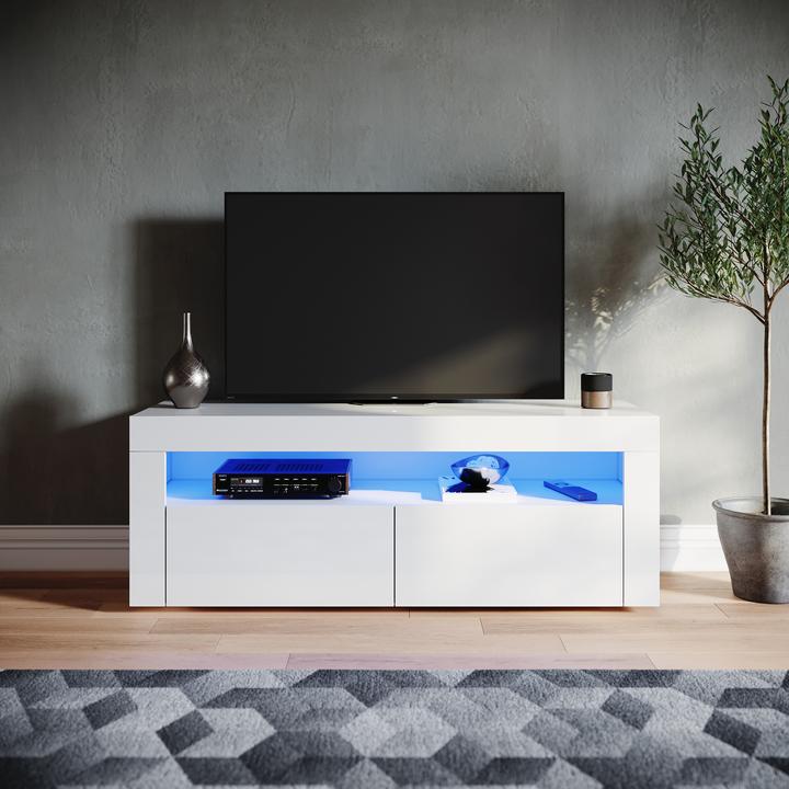 SONNI Mobile TV con illuminazione LED (configurabile in 12 colori), 120 x 40 cm, bianco lucido TV (120 x 40 x 45 cm)