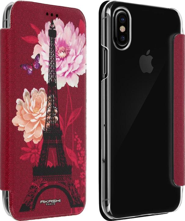 Immagine prodotto Akashi Universal Flip-Schutzhülle Kartenfach für iPhone X – Lotosblumen Rot (Apple iPhone XS)