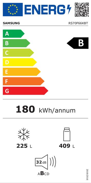 Energie-Label Samsung RS70F Side-by-Side mit Metal Cooling und Festwasseranschluss, EEK: B (634 l)