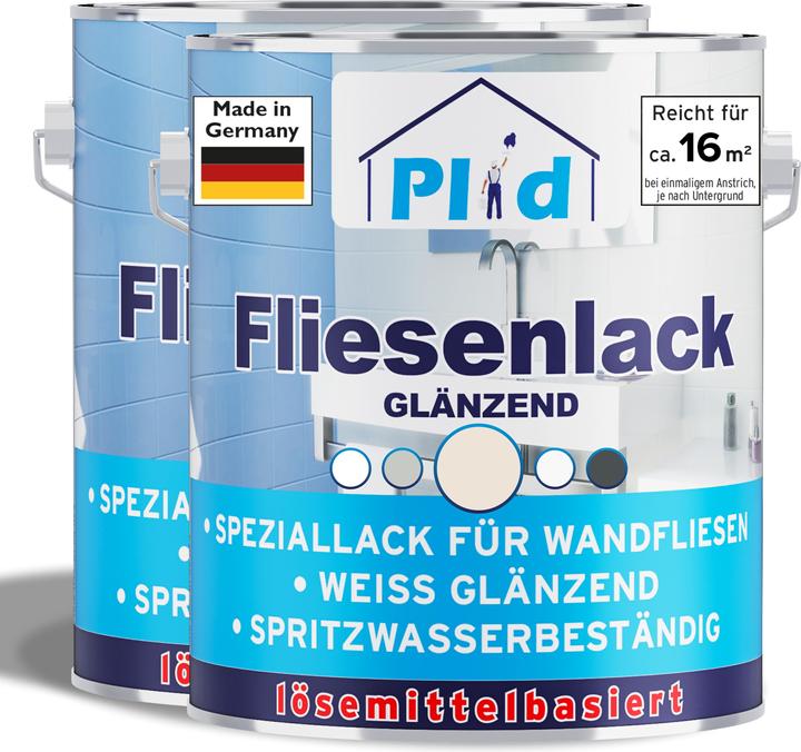 Actual product image Plid Tile paint 1.5l cream white glossy, for approx. 16m² / Tile colour paint kitchen/bathroom (Cream white, 1.50 l)