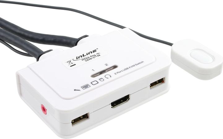 Actual product image InLine KVM Switch 2-fold HDMI USB with audio and integrated cable sets 0,9m white
